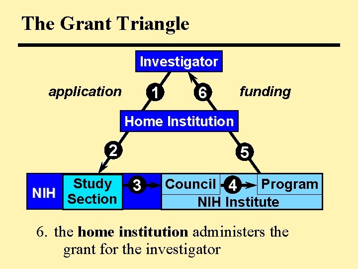 The Grant Triangle Investigator application 1 6 funding Home Institution 2 Study NIH Section