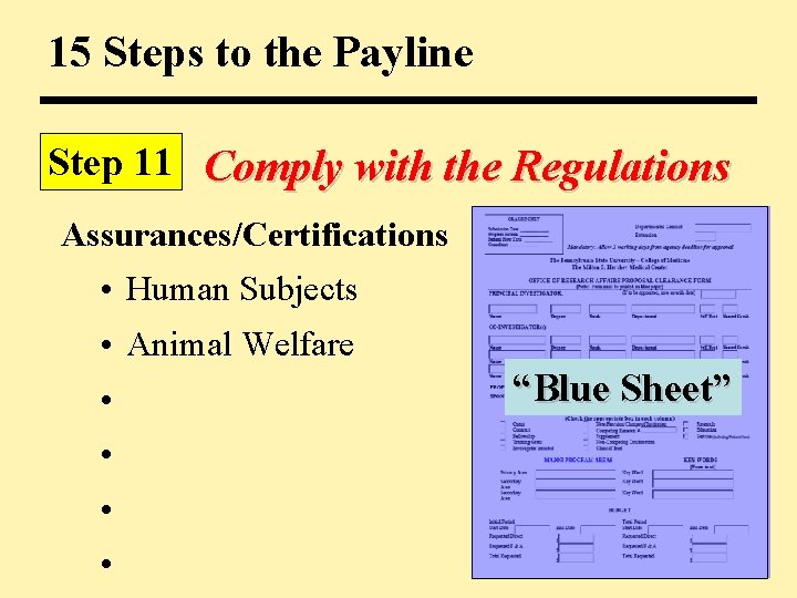 15 Steps to the Payline Step 11 Comply with the Regulations Assurances/Certifications • Human