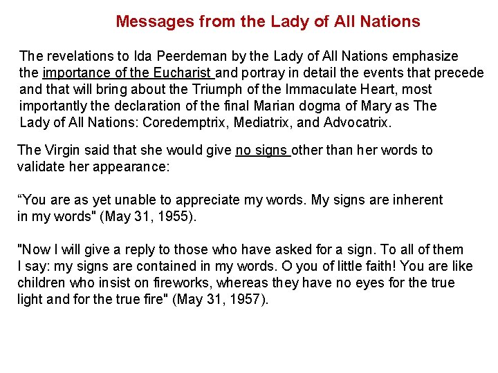 Messages from the Lady of All Nations The revelations to Ida Peerdeman by the