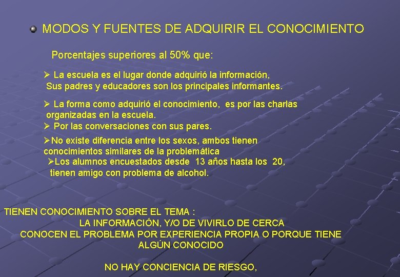 MODOS Y FUENTES DE ADQUIRIR EL CONOCIMIENTO Porcentajes superiores al 50% que: La escuela