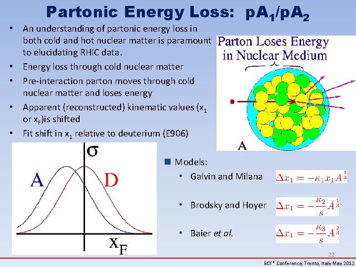 Partonic Energy Loss: p. A 1/p. A 2 • An understanding of partonic energy