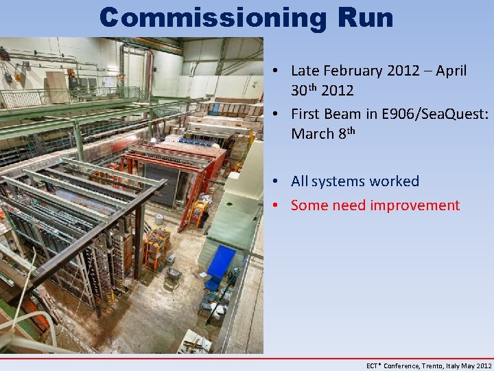 Commissioning Run • Late February 2012 – April 30 th 2012 • First Beam