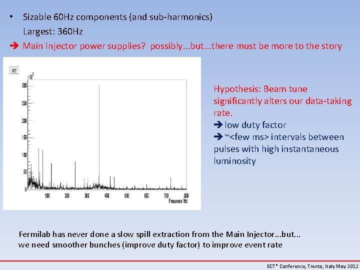  • Sizable 60 Hz components (and sub-harmonics) Largest: 360 Hz Main Injector power