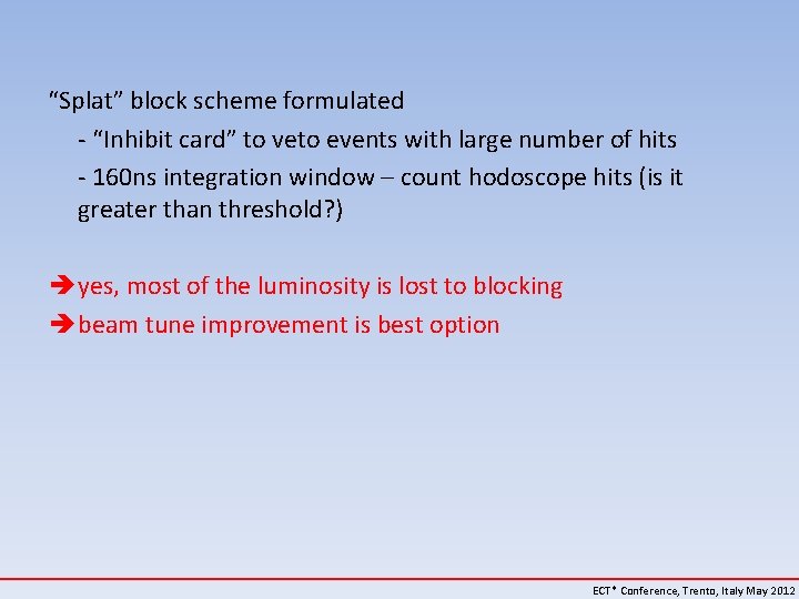 “Splat” block scheme formulated - “Inhibit card” to veto events with large number of