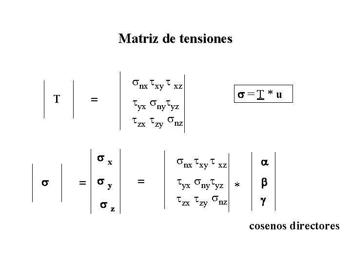 Matriz de tensiones snx txy t xz T = tyx snytyz tzx tzy snz