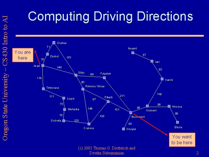 Oregon State University – CS 430 Intro to AI Computing Driving Directions Oradea 71