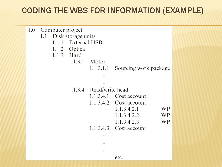 CODING THE WBS FOR INFORMATION (EXAMPLE) 