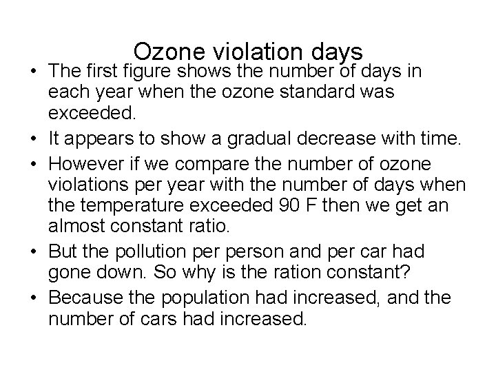 Ozone violation days • The first figure shows the number of days in each Ozone violation days • The first figure shows the number of days in each