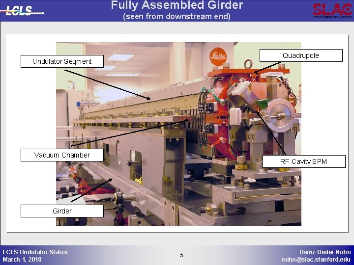 Fully Assembled Girder (seen from downstream end) Quadrupole Undulator Segment Vacuum Chamber RF Cavity
