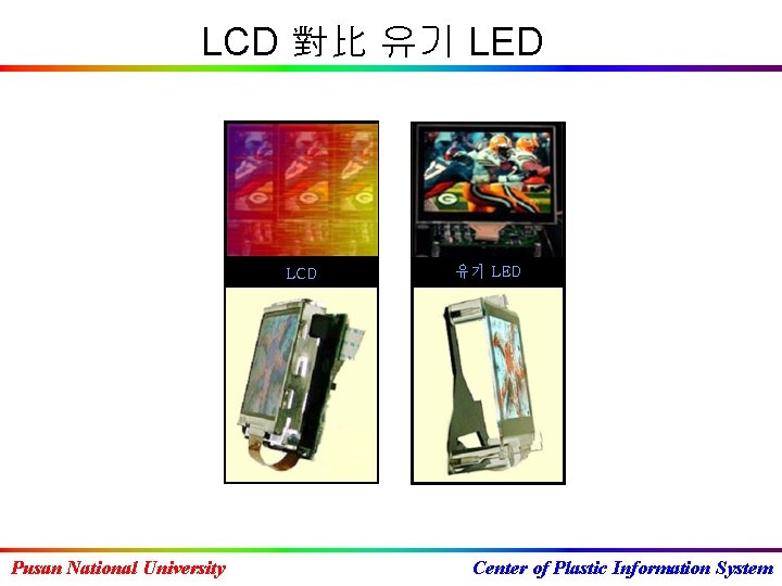 LCD 對比 유기 LED LCD Pusan National University 유기 LED Center of Plastic Information