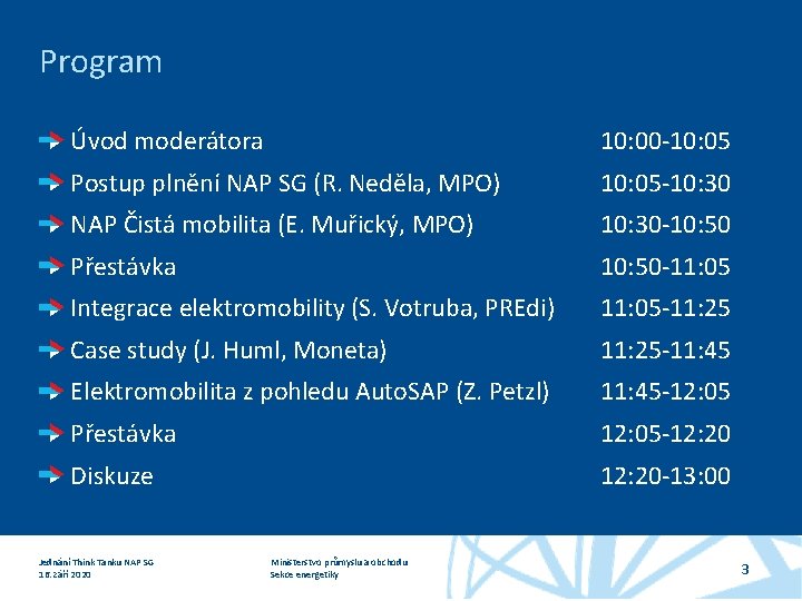 Program Úvod moderátora 10: 00 -10: 05 Postup plnění NAP SG (R. Neděla, MPO)