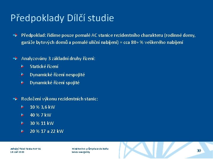 Předpoklady Dílčí studie Předpoklad: řídíme pouze pomalé AC stanice rezidentního charakteru (rodinné domy, garáže