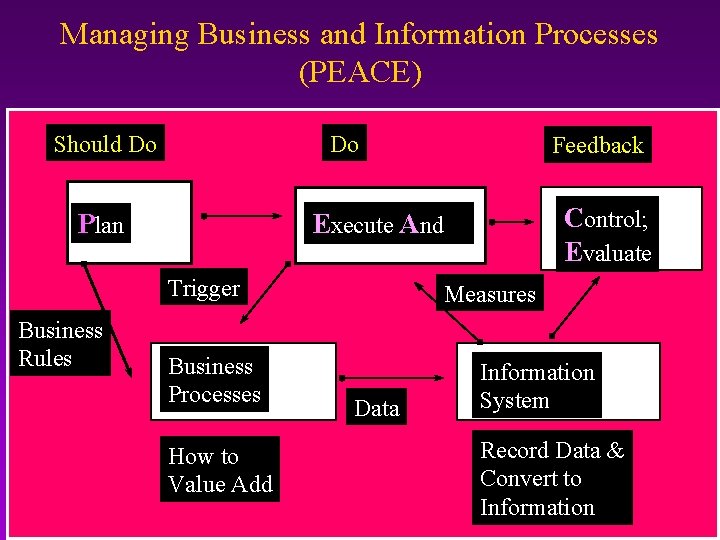 Managing Business and Information Processes (PEACE) Should Do Do Plan Control; Evaluate Execute And