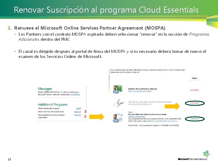 Renovar Suscripción al programa Cloud Essentials 2. Renueve el Microsoft Online Services Partner Agreement