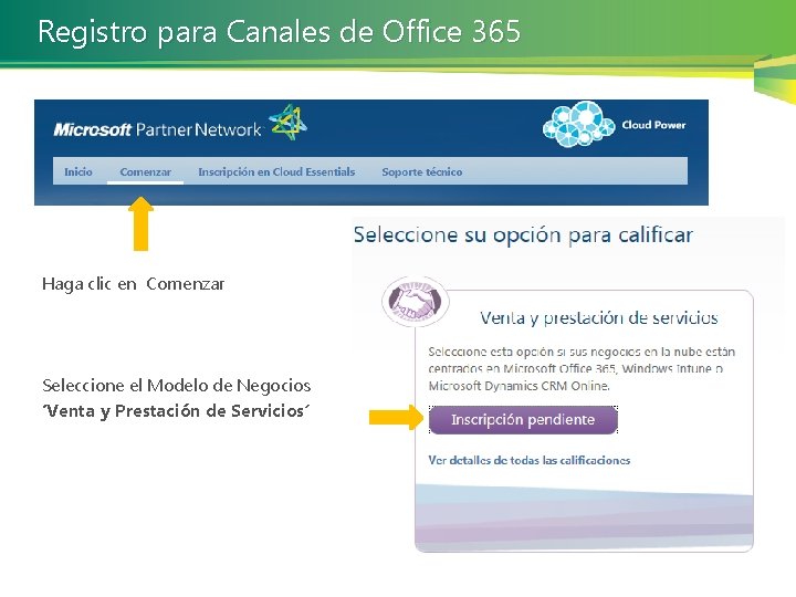 Registro para Canales de Office 365 Haga clic en Comenzar Seleccione el Modelo de