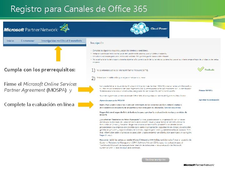 Registro para Canales de Office 365 Cumpla con los prerrequisitos: Firme el Microsoft Online