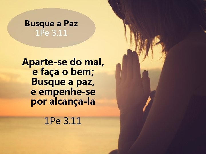 Busque a Paz 1 Pe 3. 11 Aparte-se do mal, e faça o bem; Busque a Paz 1 Pe 3. 11 Aparte-se do mal, e faça o bem;