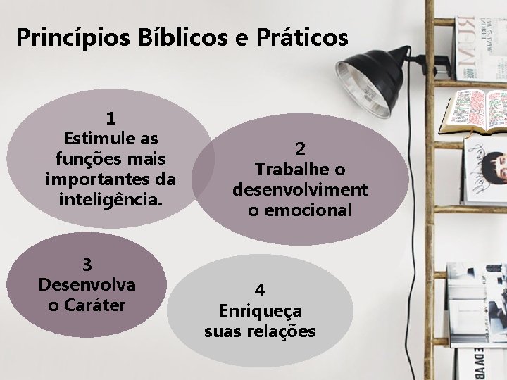 Princípios Bíblicos e Práticos 1 Estimule as funções mais importantes da inteligência. 3 Desenvolva Princípios Bíblicos e Práticos 1 Estimule as funções mais importantes da inteligência. 3 Desenvolva