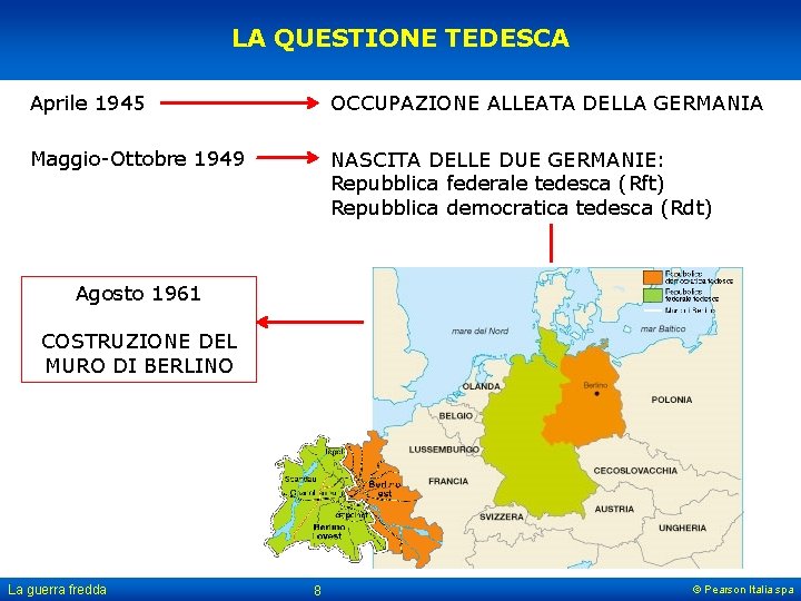 LA QUESTIONE TEDESCA Aprile 1945 OCCUPAZIONE ALLEATA DELLA GERMANIA Maggio-Ottobre 1949 NASCITA DELLE DUE