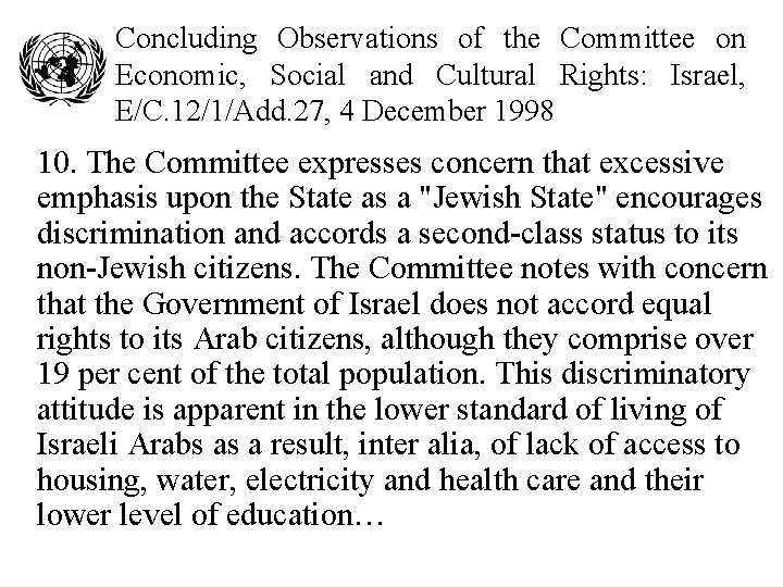 Concluding Observations of the Committee on Economic, Social and Cultural Rights: Israel, E/C. 12/1/Add.