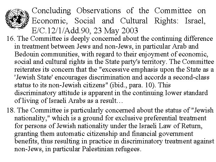 Concluding Observations of the Committee on Economic, Social and Cultural Rights: Israel, E/C. 12/1/Add.