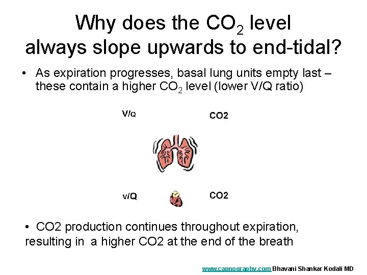 Why does the CO 2 level always slope upwards to end-tidal? • As expiration