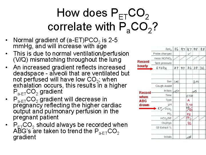 How does PETCO 2 correlate with Pa. CO 2? • Normal gradient of (a-ET)PCO