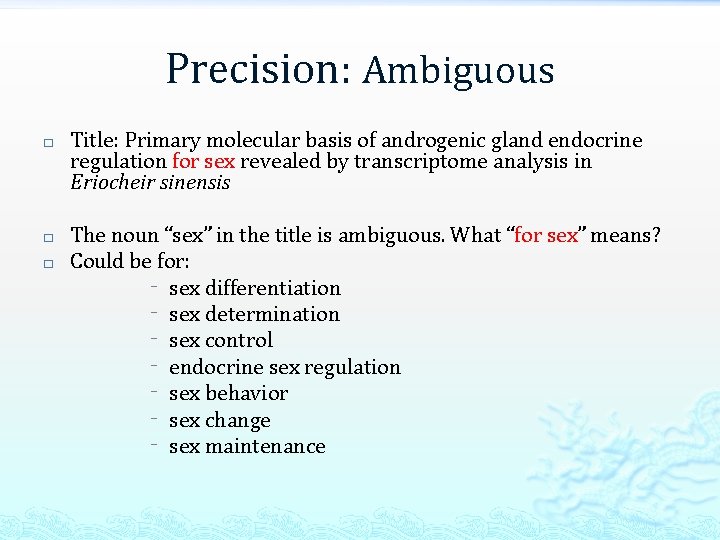 Precision: Ambiguous � � � Title: Primary molecular basis of androgenic gland endocrine regulation