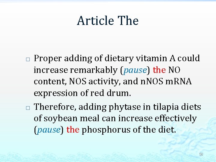 Article The � � Proper adding of dietary vitamin A could increase remarkably (pause)