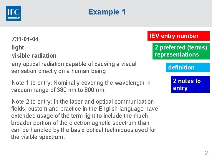 Example 1 731 -01 -04 light visible radiation any optical radiation capable of causing