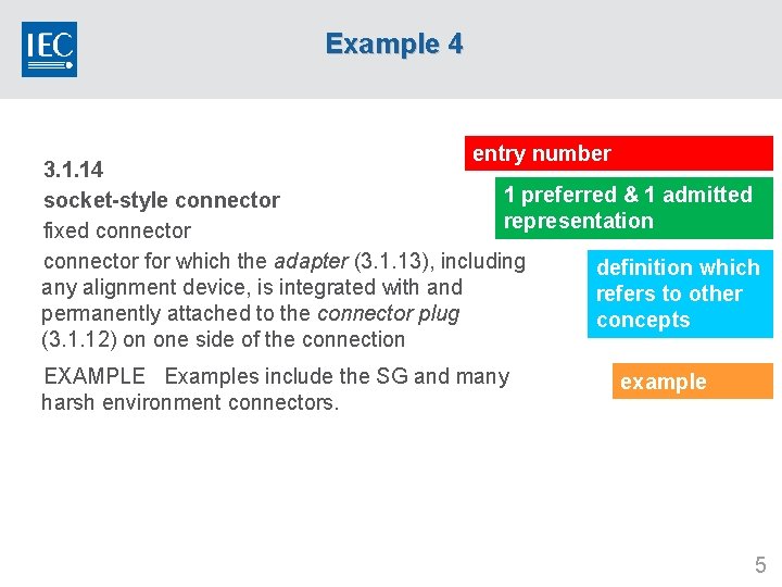 Example 4 entry number 3. 1. 14 1 preferred & 1 admitted socket-style connector