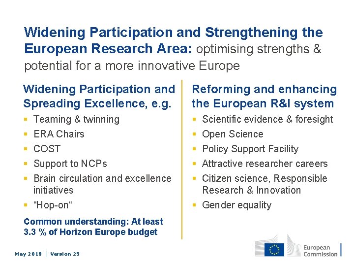 Widening Participation and Strengthening the European Research Area: optimising strengths & potential for a