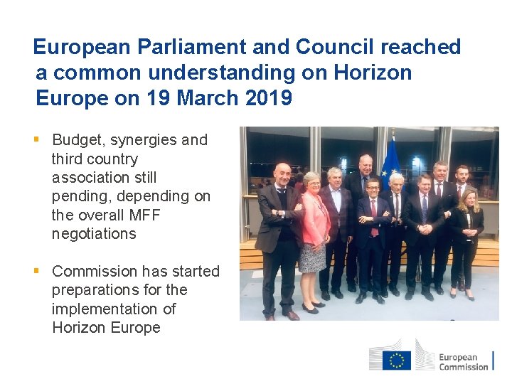 European Parliament and Council reached a common understanding on Horizon Europe on 19 March