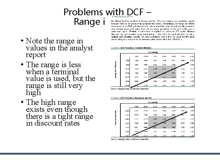 Problems with DCF – Range in Values • Note the range in values in Problems with DCF – Range in Values • Note the range in values in