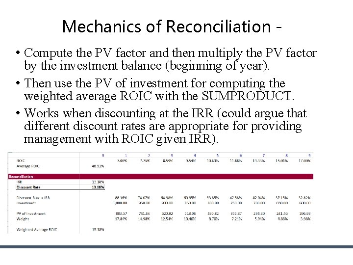 Mechanics of Reconciliation • Compute the PV factor and then multiply the PV factor Mechanics of Reconciliation • Compute the PV factor and then multiply the PV factor