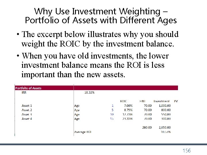 Why Use Investment Weighting – Portfolio of Assets with Different Ages • The excerpt Why Use Investment Weighting – Portfolio of Assets with Different Ages • The excerpt