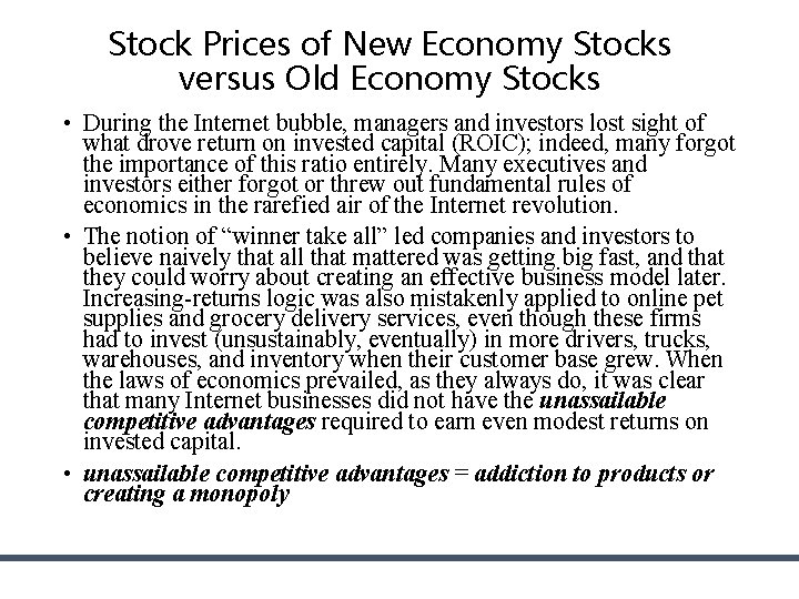Stock Prices of New Economy Stocks versus Old Economy Stocks • During the Internet Stock Prices of New Economy Stocks versus Old Economy Stocks • During the Internet