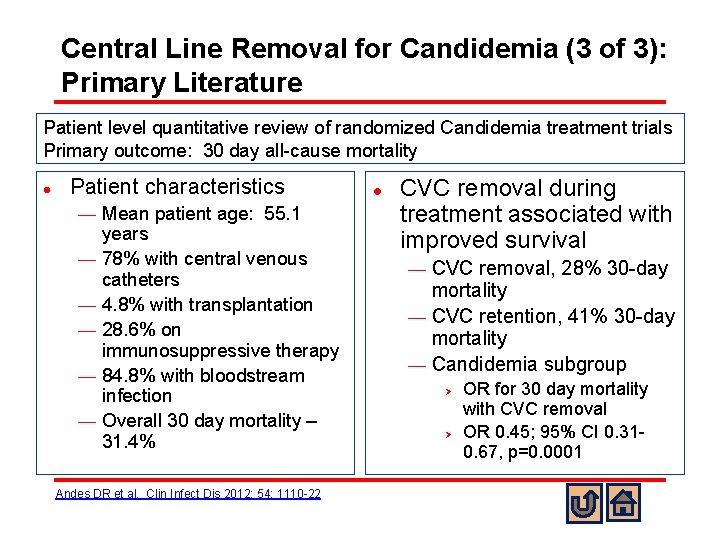 Central Line Removal for Candidemia (3 of 3): Primary Literature Patient level quantitative review