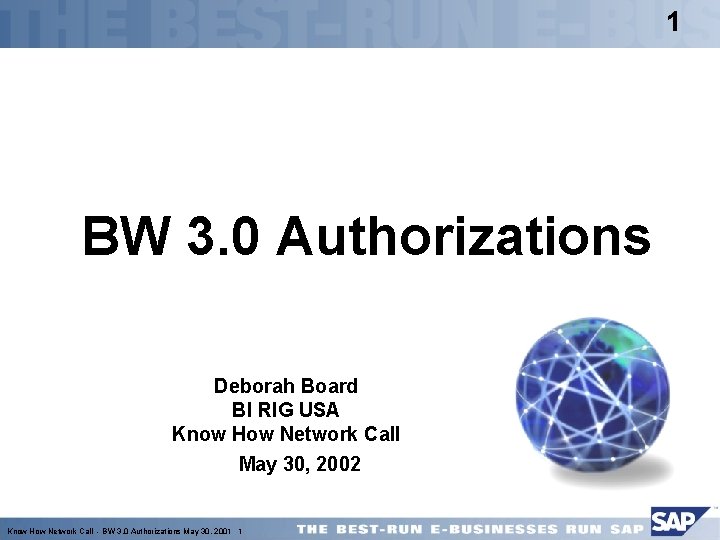 1 BW 3. 0 Authorizations Deborah Board BI RIG USA Know How Network Call