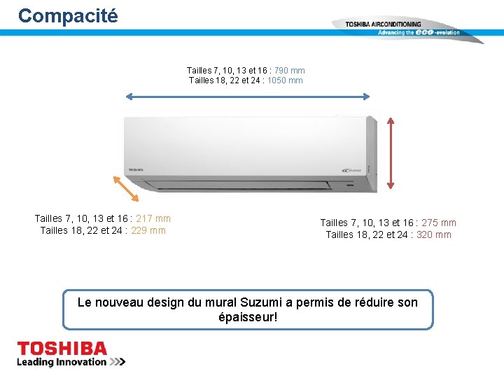 Compacité Tailles 7, 10, 13 et 16 : 790 mm Tailles 18, 22 et Compacité Tailles 7, 10, 13 et 16 : 790 mm Tailles 18, 22 et