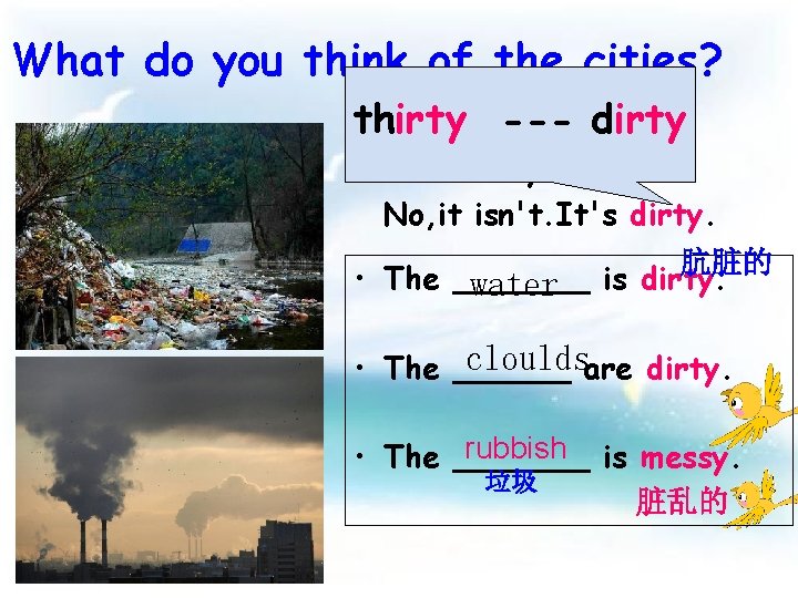 What do you think of the cities? thirty --- dirty Is the city clean
