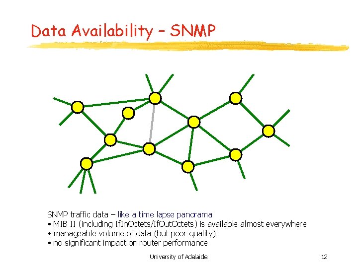 Data Availability – SNMP traffic data – like a time lapse panorama • MIB