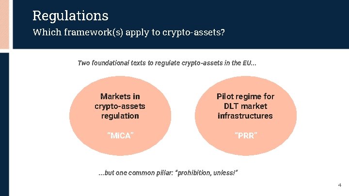 Regulations Which framework(s) apply to crypto-assets? Two foundational texts to regulate crypto-assets in the