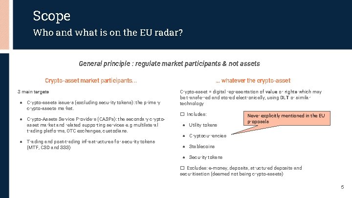 Scope Who and what is on the EU radar? General principle : regulate market