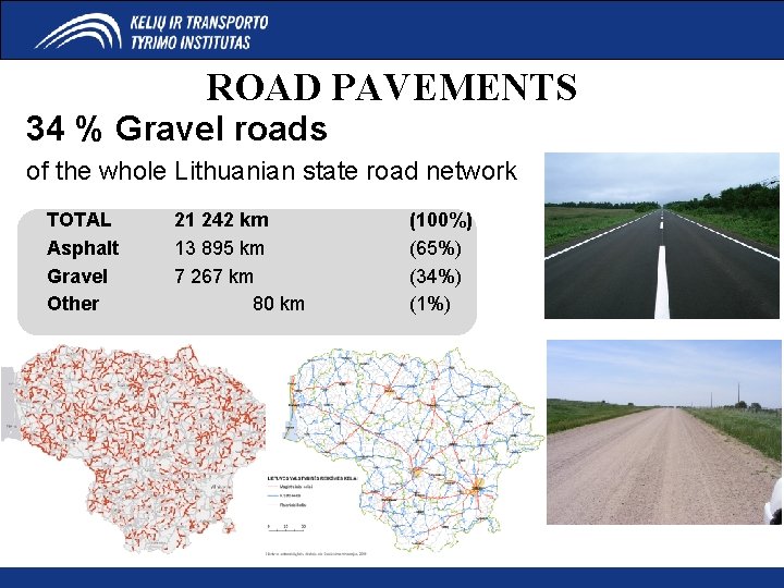 ROAD PAVEMENTS 34 % Gravel roads of the whole Lithuanian state road network TOTAL