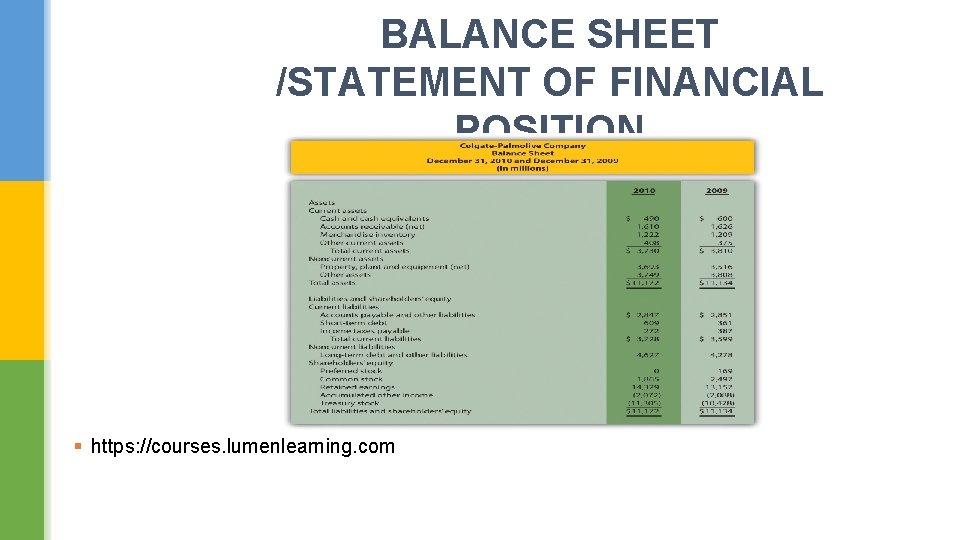 BALANCE SHEET /STATEMENT OF FINANCIAL POSITION § https: //courses. lumenlearning. com 