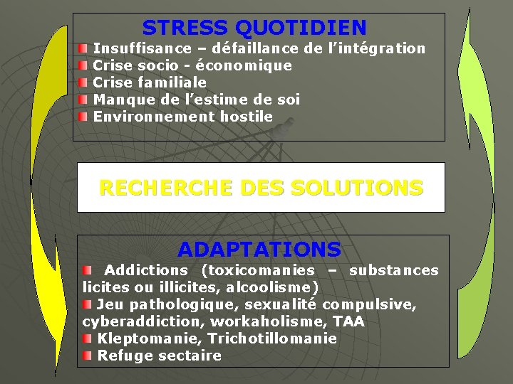 STRESS QUOTIDIEN Insuffisance – défaillance de l’intégration Crise socio - économique Crise familiale Manque