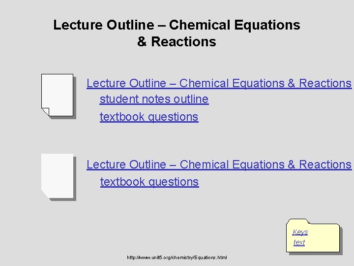 Lecture Outline – Chemical Equations & Reactions student notes outline textbook questions Lecture Outline