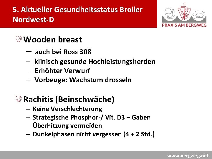 5. Aktueller Gesundheitsstatus Broiler Nordwest-D Wooden breast – auch bei Ross 308 – klinisch