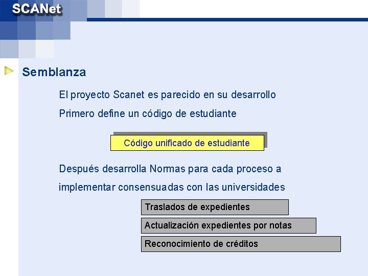 Semblanza El proyecto Scanet es parecido en su desarrollo Primero define un código de